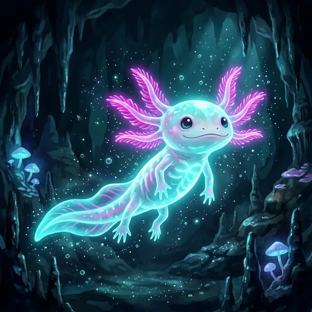 Lumi the glowing spectral axolotl mascot